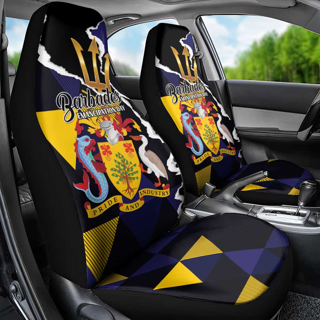 Barbados Emancipation Day Car Seat Cover Luxury Gold Trident - Wonder Print Shop