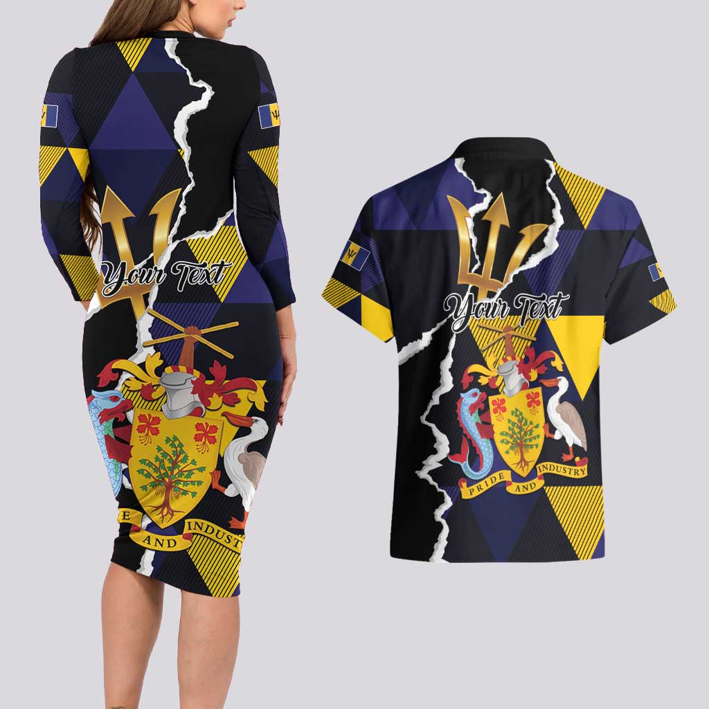 Personalized Barbados Emancipation Day Couples Matching Long Sleeve Bodycon Dress and Hawaiian Shirt Luxury Gold Trident - Wonder Print Shop