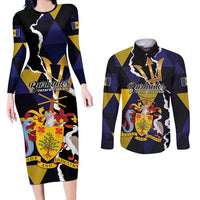 Personalized Barbados Emancipation Day Couples Matching Long Sleeve Bodycon Dress and Long Sleeve Button Shirt Luxury Gold Trident - Wonder Print Shop
