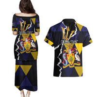 Personalized Barbados Emancipation Day Couples Matching Puletasi and Hawaiian Shirt Luxury Gold Trident - Wonder Print Shop