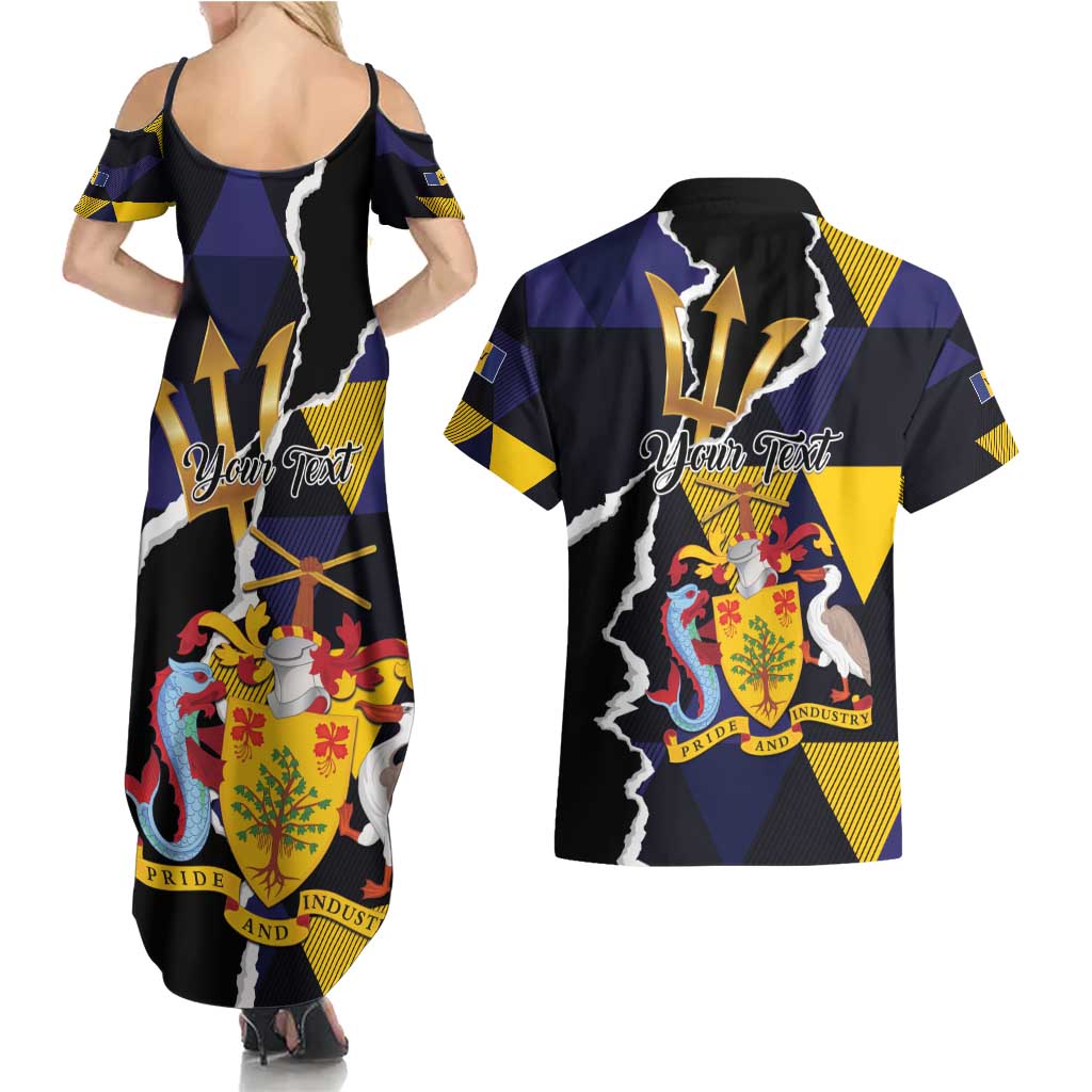 Personalized Barbados Emancipation Day Couples Matching Summer Maxi Dress and Hawaiian Shirt Luxury Gold Trident - Wonder Print Shop