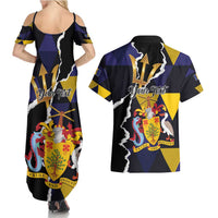 Personalized Barbados Emancipation Day Couples Matching Summer Maxi Dress and Hawaiian Shirt Luxury Gold Trident - Wonder Print Shop
