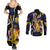 Personalized Barbados Emancipation Day Couples Matching Summer Maxi Dress and Long Sleeve Button Shirt Luxury Gold Trident - Wonder Print Shop
