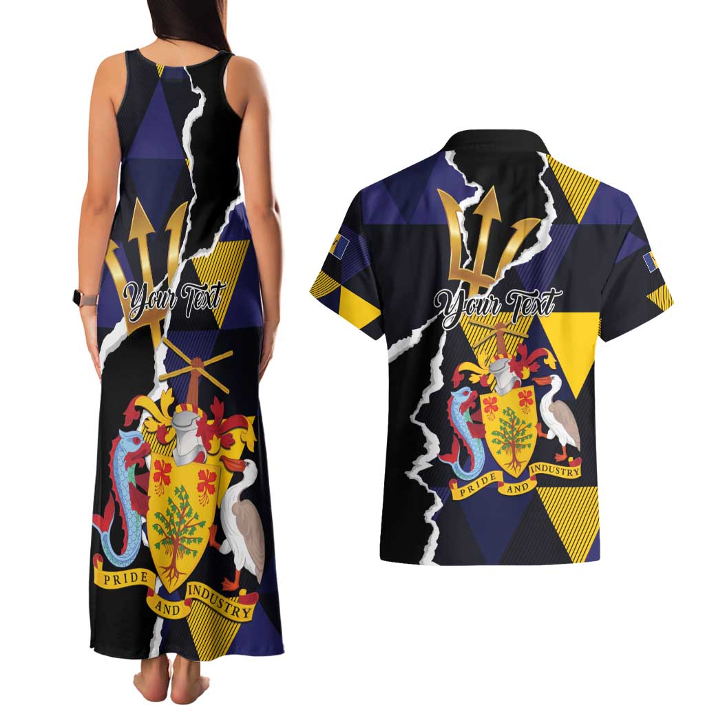 Personalized Barbados Emancipation Day Couples Matching Tank Maxi Dress and Hawaiian Shirt Luxury Gold Trident - Wonder Print Shop