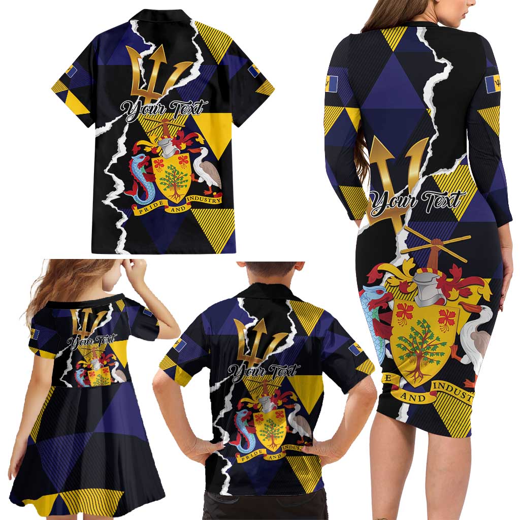 Personalized Barbados Emancipation Day Family Matching Long Sleeve Bodycon Dress and Hawaiian Shirt Luxury Gold Trident - Wonder Print Shop