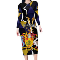 Personalized Barbados Emancipation Day Family Matching Long Sleeve Bodycon Dress and Hawaiian Shirt Luxury Gold Trident - Wonder Print Shop