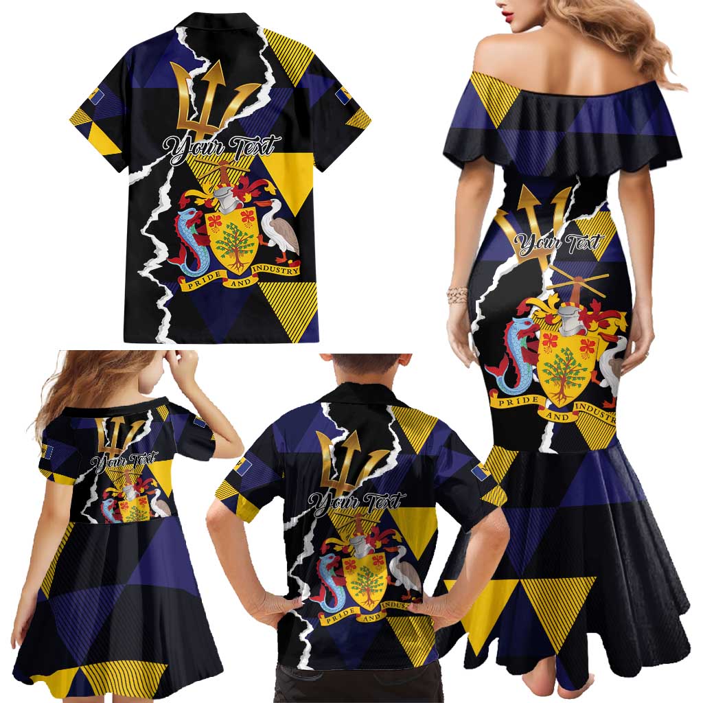 Personalized Barbados Emancipation Day Family Matching Mermaid Dress and Hawaiian Shirt Luxury Gold Trident - Wonder Print Shop