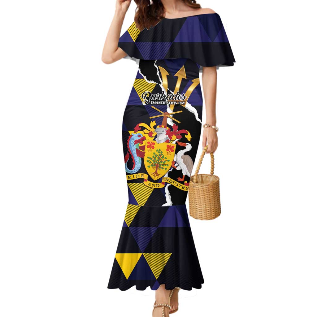 Personalized Barbados Emancipation Day Family Matching Mermaid Dress and Hawaiian Shirt Luxury Gold Trident - Wonder Print Shop