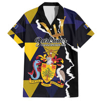 Personalized Barbados Emancipation Day Family Matching Off The Shoulder Long Sleeve Dress and Hawaiian Shirt Luxury Gold Trident - Wonder Print Shop