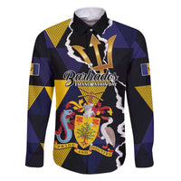 Personalized Barbados Emancipation Day Family Matching Off The Shoulder Long Sleeve Dress and Hawaiian Shirt Luxury Gold Trident - Wonder Print Shop