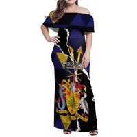 Personalized Barbados Emancipation Day Family Matching Off Shoulder Maxi Dress and Hawaiian Shirt Luxury Gold Trident - Wonder Print Shop