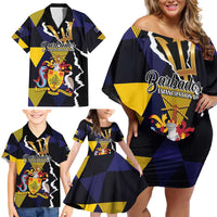 Personalized Barbados Emancipation Day Family Matching Off Shoulder Short Dress and Hawaiian Shirt Luxury Gold Trident - Wonder Print Shop
