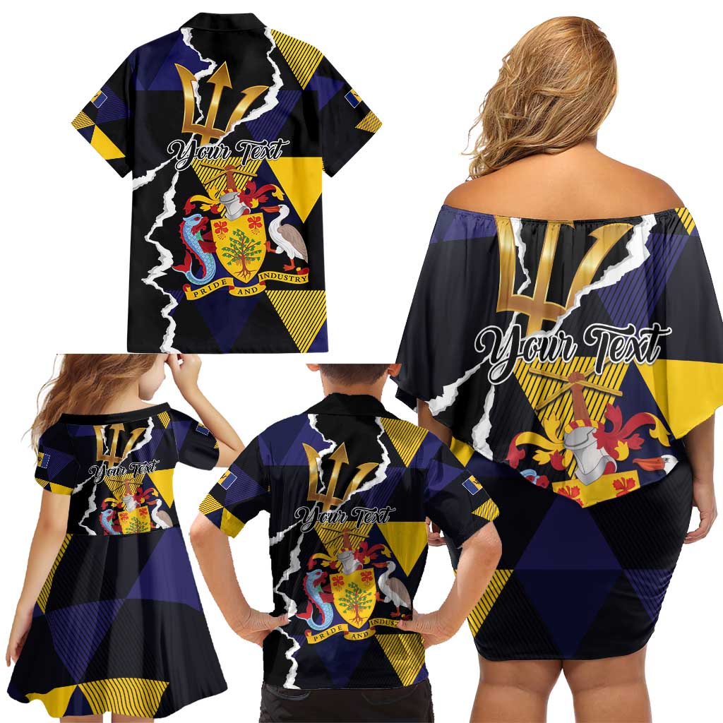 Personalized Barbados Emancipation Day Family Matching Off Shoulder Short Dress and Hawaiian Shirt Luxury Gold Trident - Wonder Print Shop