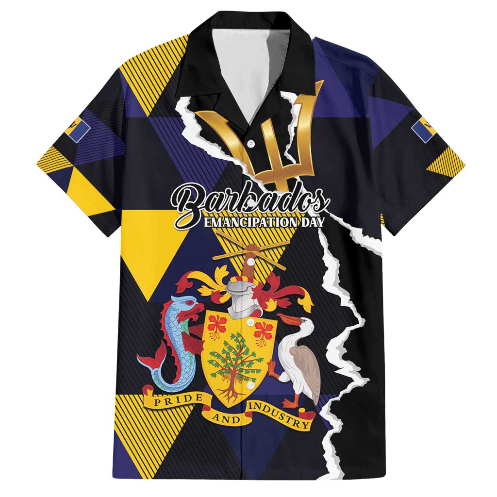 Personalized Barbados Emancipation Day Family Matching Off Shoulder Short Dress and Hawaiian Shirt Luxury Gold Trident - Wonder Print Shop