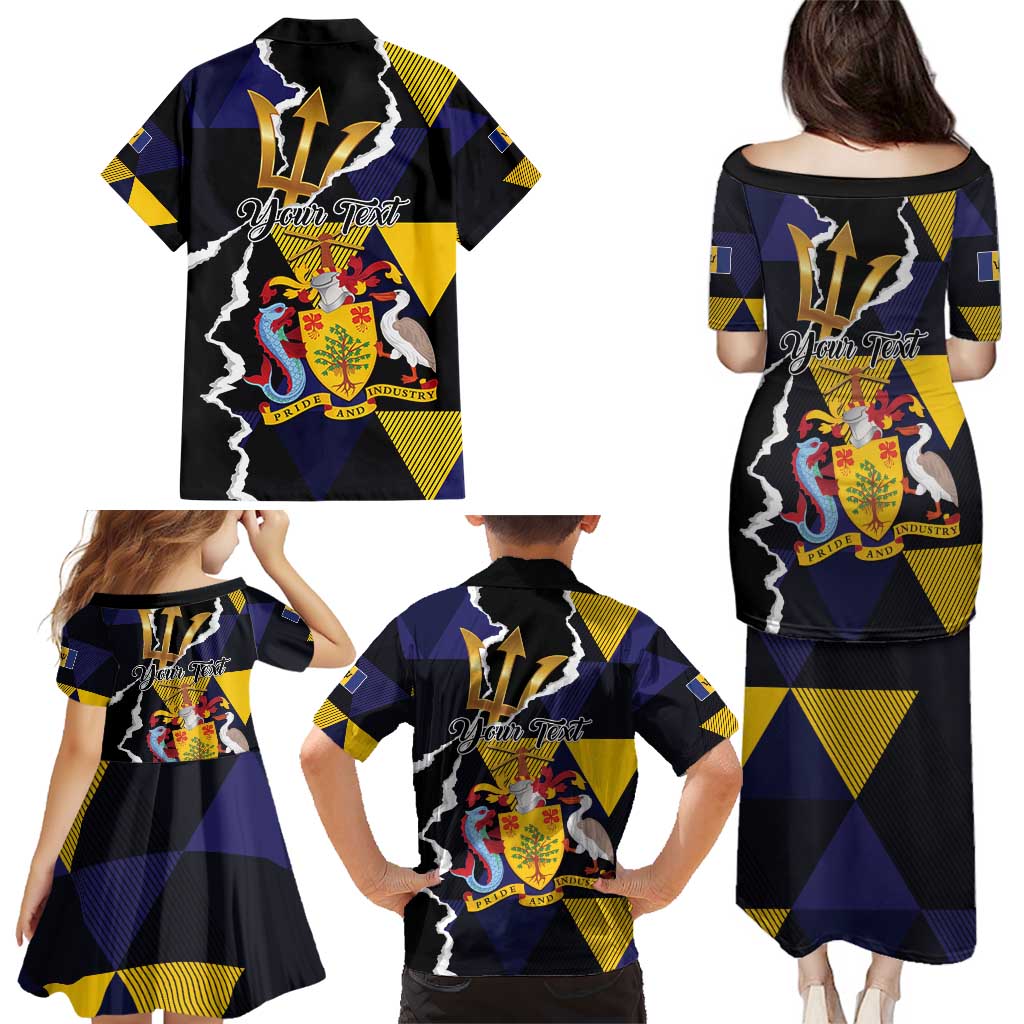 Personalized Barbados Emancipation Day Family Matching Puletasi and Hawaiian Shirt Luxury Gold Trident - Wonder Print Shop