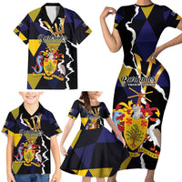 Personalized Barbados Emancipation Day Family Matching Short Sleeve Bodycon Dress and Hawaiian Shirt Luxury Gold Trident - Wonder Print Shop