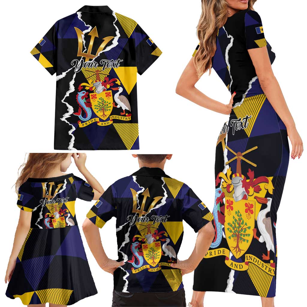 Personalized Barbados Emancipation Day Family Matching Short Sleeve Bodycon Dress and Hawaiian Shirt Luxury Gold Trident - Wonder Print Shop