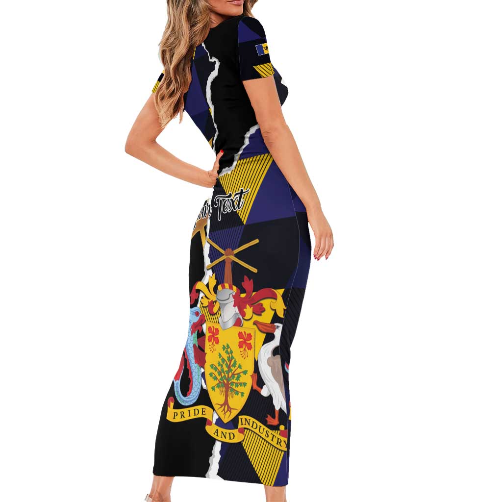 Personalized Barbados Emancipation Day Family Matching Short Sleeve Bodycon Dress and Hawaiian Shirt Luxury Gold Trident - Wonder Print Shop