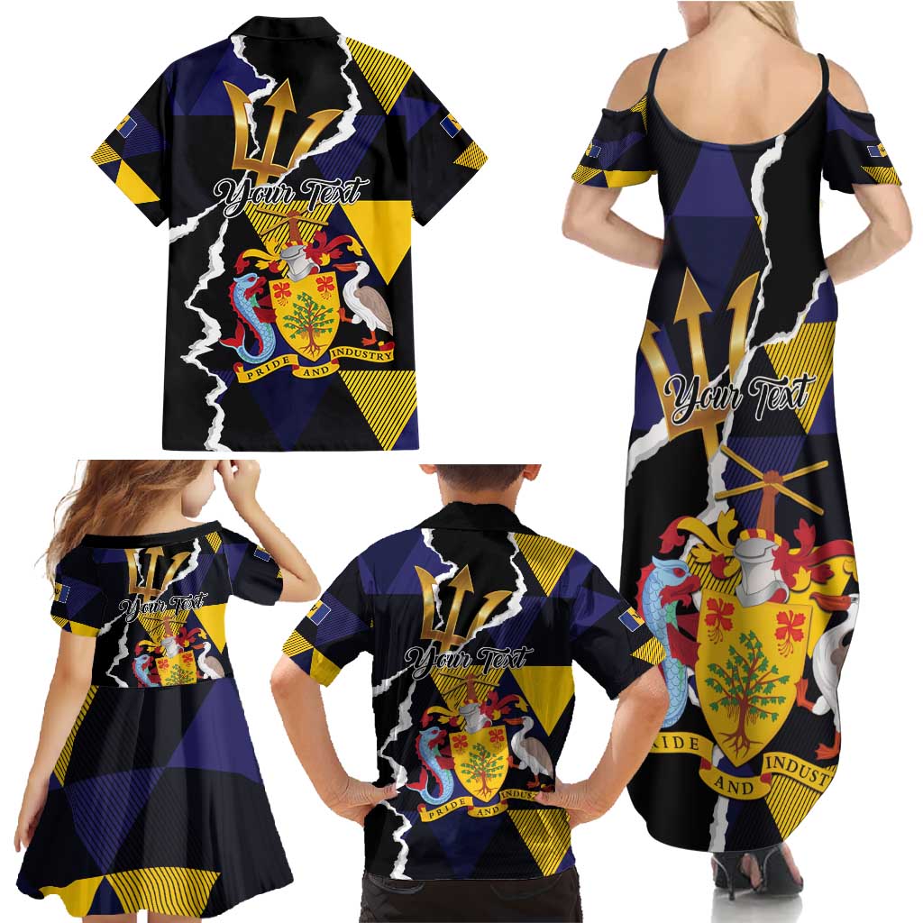 Personalized Barbados Emancipation Day Family Matching Summer Maxi Dress and Hawaiian Shirt Luxury Gold Trident - Wonder Print Shop