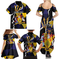 Personalized Barbados Emancipation Day Family Matching Summer Maxi Dress and Hawaiian Shirt Luxury Gold Trident - Wonder Print Shop