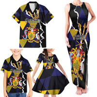 Personalized Barbados Emancipation Day Family Matching Tank Maxi Dress and Hawaiian Shirt Luxury Gold Trident - Wonder Print Shop