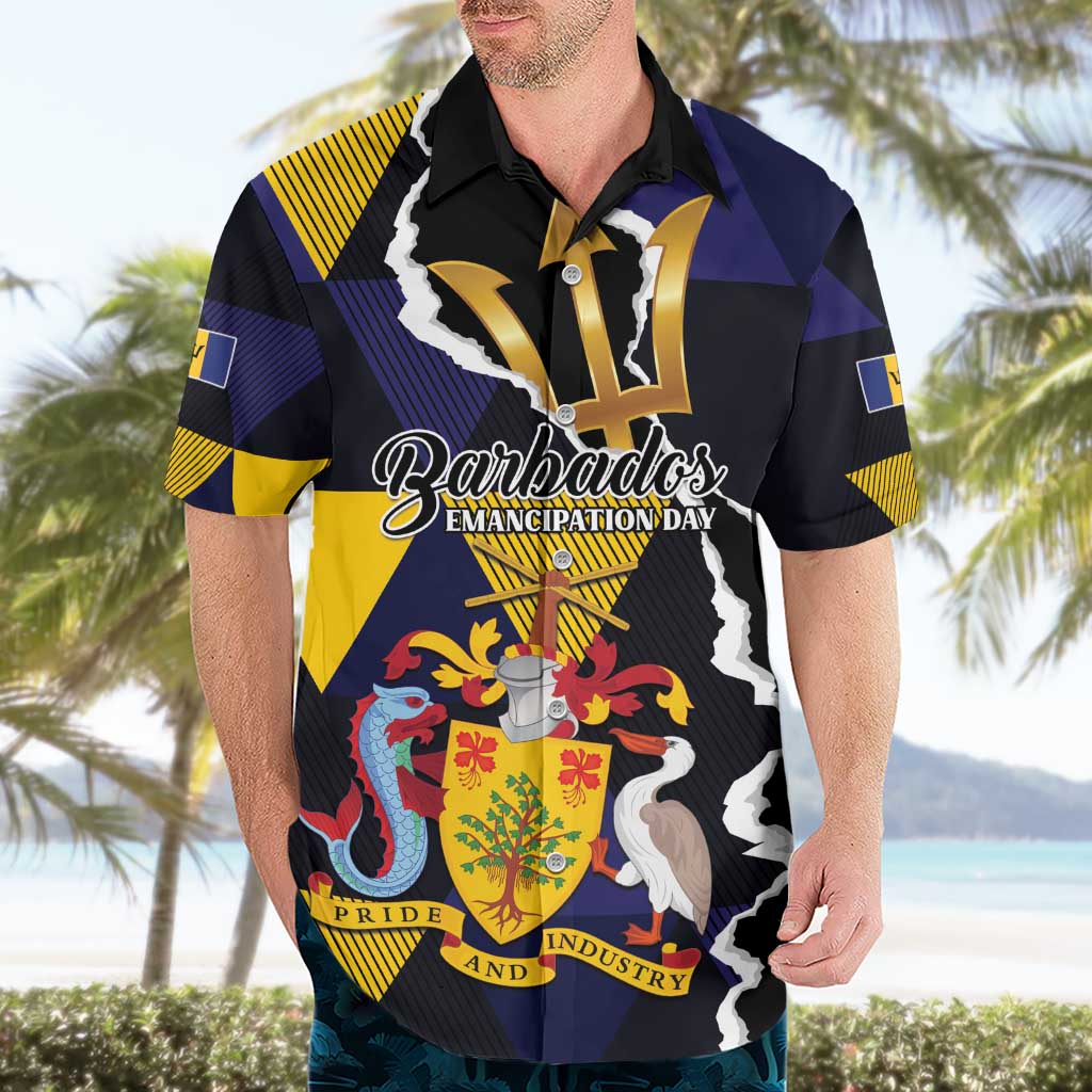Personalized Barbados Emancipation Day Hawaiian Shirt Luxury Gold Trident - Wonder Print Shop