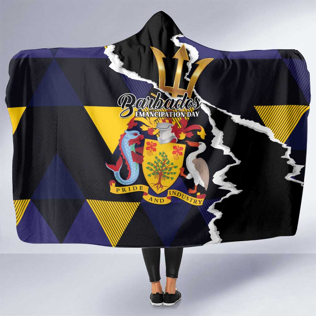 Barbados Emancipation Day Hooded Blanket Luxury Gold Trident - Wonder Print Shop