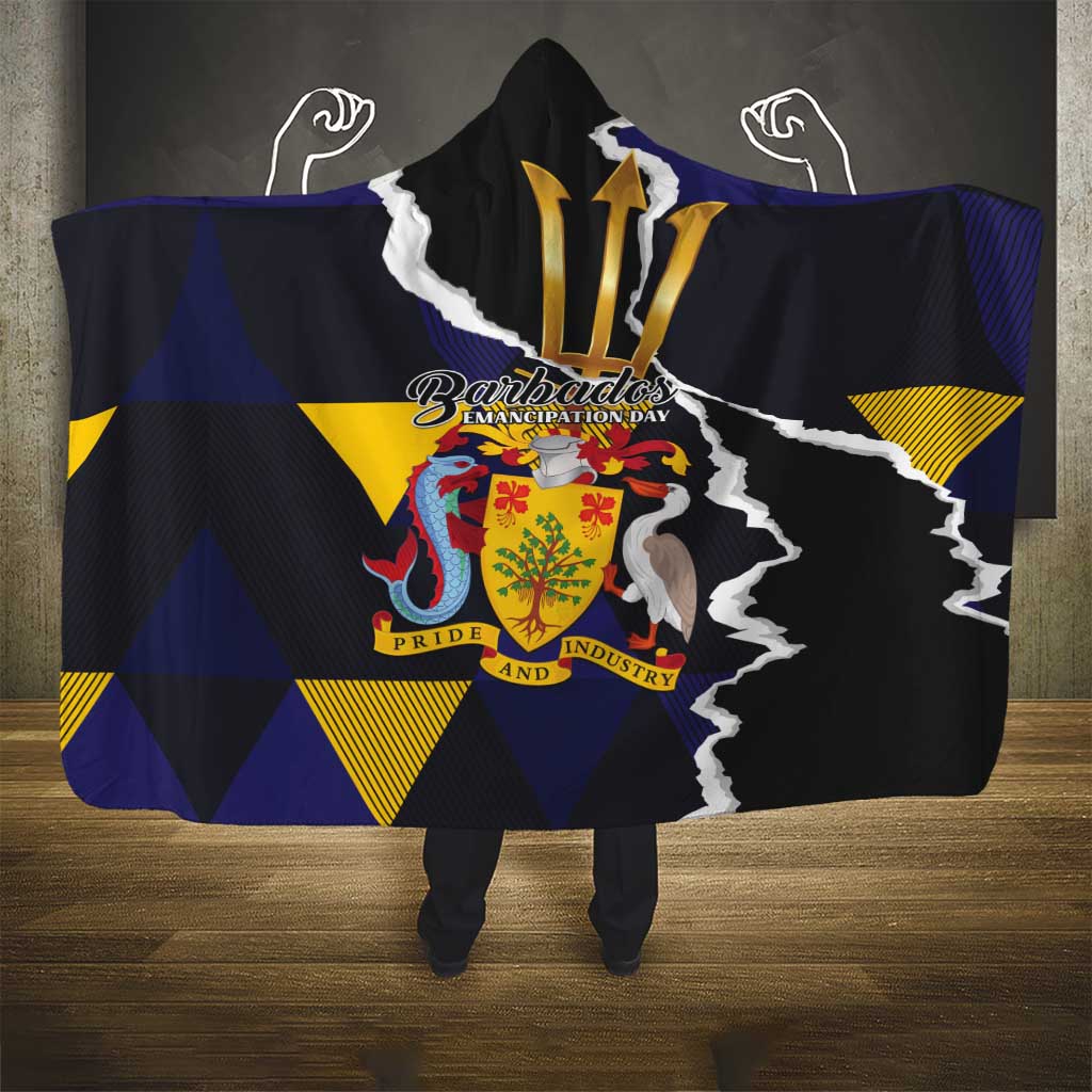 Barbados Emancipation Day Hooded Blanket Luxury Gold Trident - Wonder Print Shop