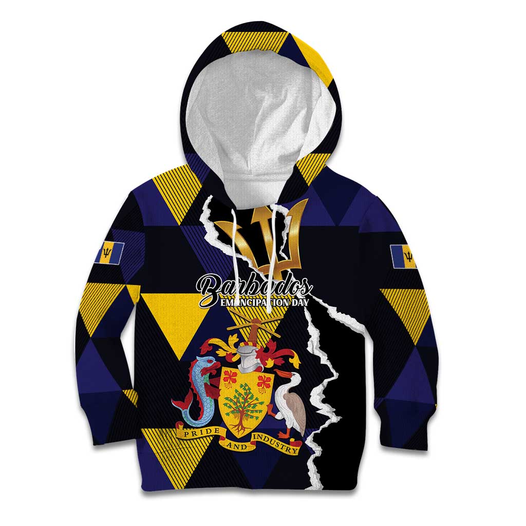 Personalized Barbados Emancipation Day Kid Hoodie Luxury Gold Trident - Wonder Print Shop