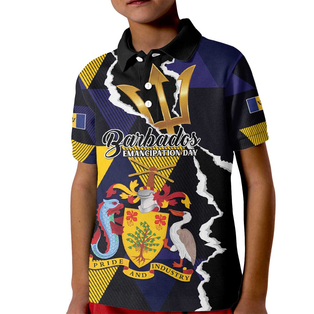 Personalized Barbados Emancipation Day Kid Polo Shirt Luxury Gold Trident - Wonder Print Shop
