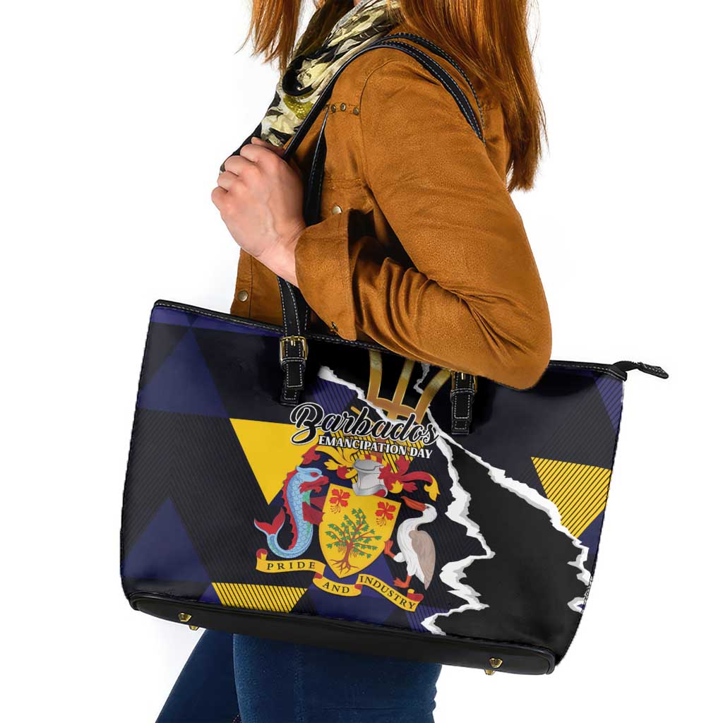 Barbados Emancipation Day Leather Tote Bag Luxury Gold Trident - Wonder Print Shop