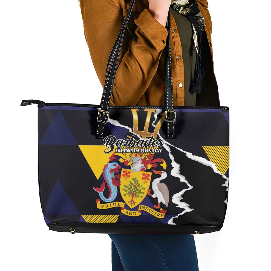 Barbados Emancipation Day Leather Tote Bag Luxury Gold Trident - Wonder Print Shop