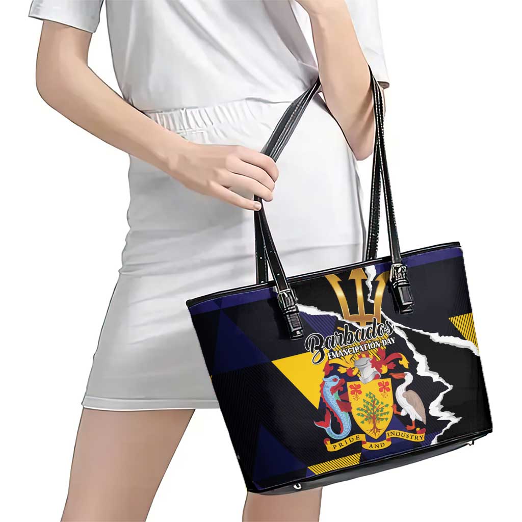 Barbados Emancipation Day Leather Tote Bag Luxury Gold Trident - Wonder Print Shop