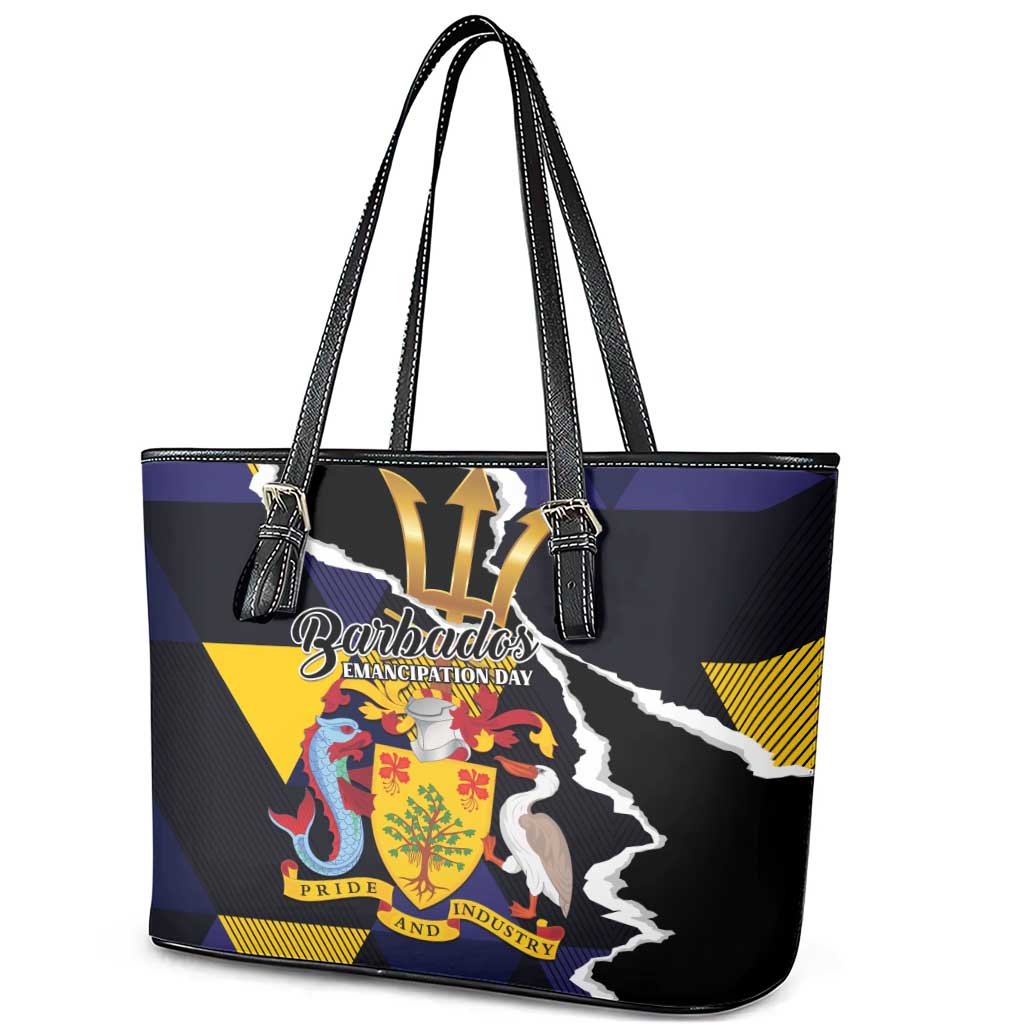 Barbados Emancipation Day Leather Tote Bag Luxury Gold Trident - Wonder Print Shop