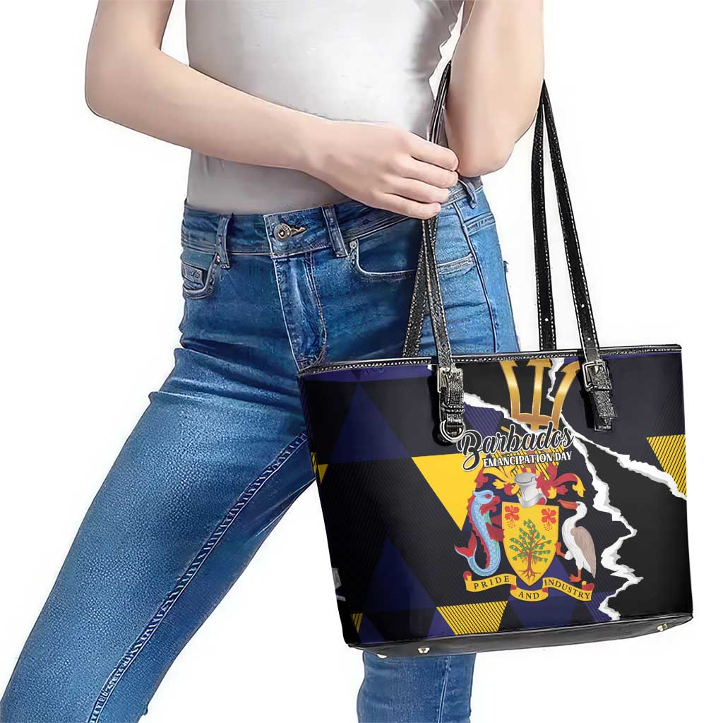 Barbados Emancipation Day Leather Tote Bag Luxury Gold Trident - Wonder Print Shop