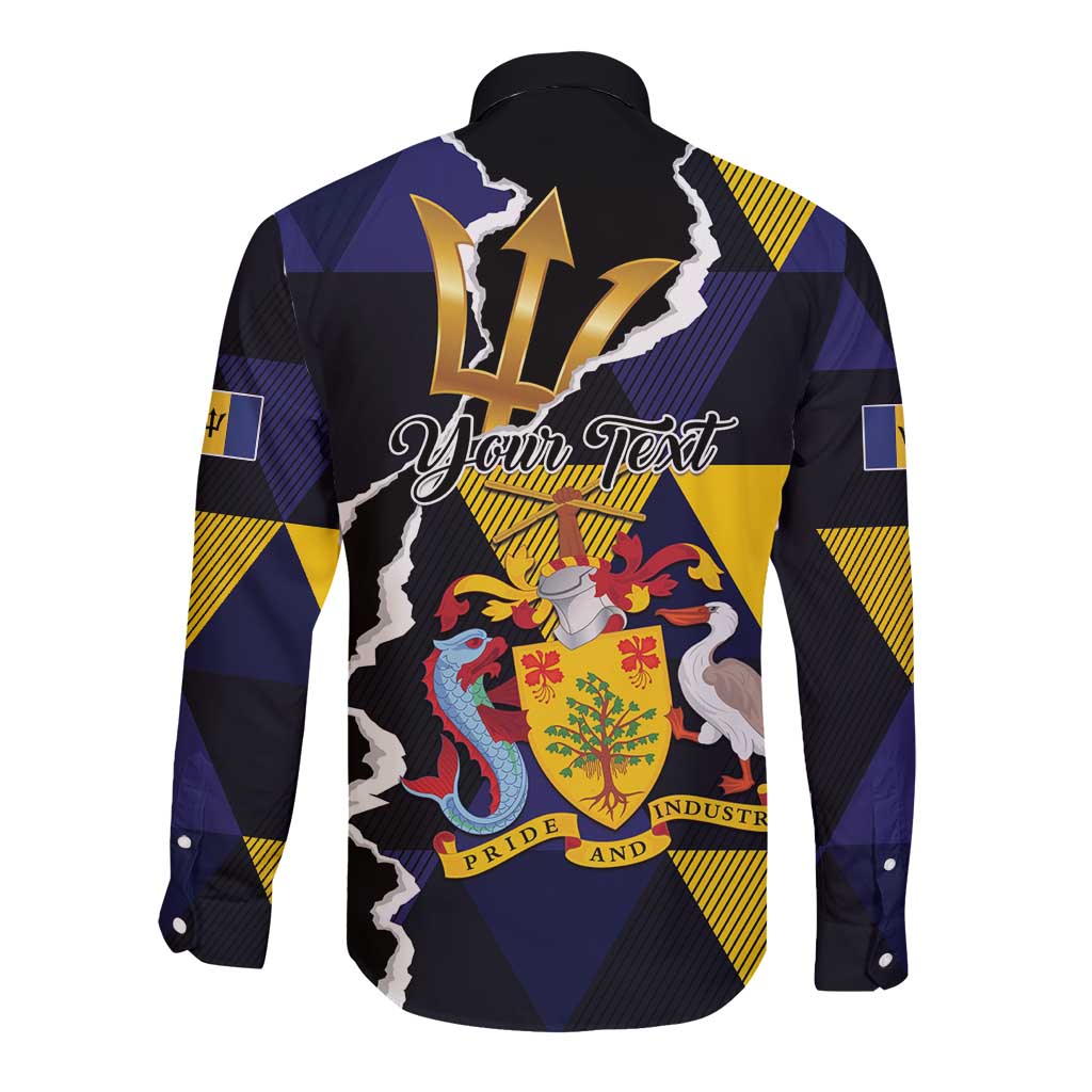 Personalized Barbados Emancipation Day Long Sleeve Button Shirt Luxury Gold Trident - Wonder Print Shop