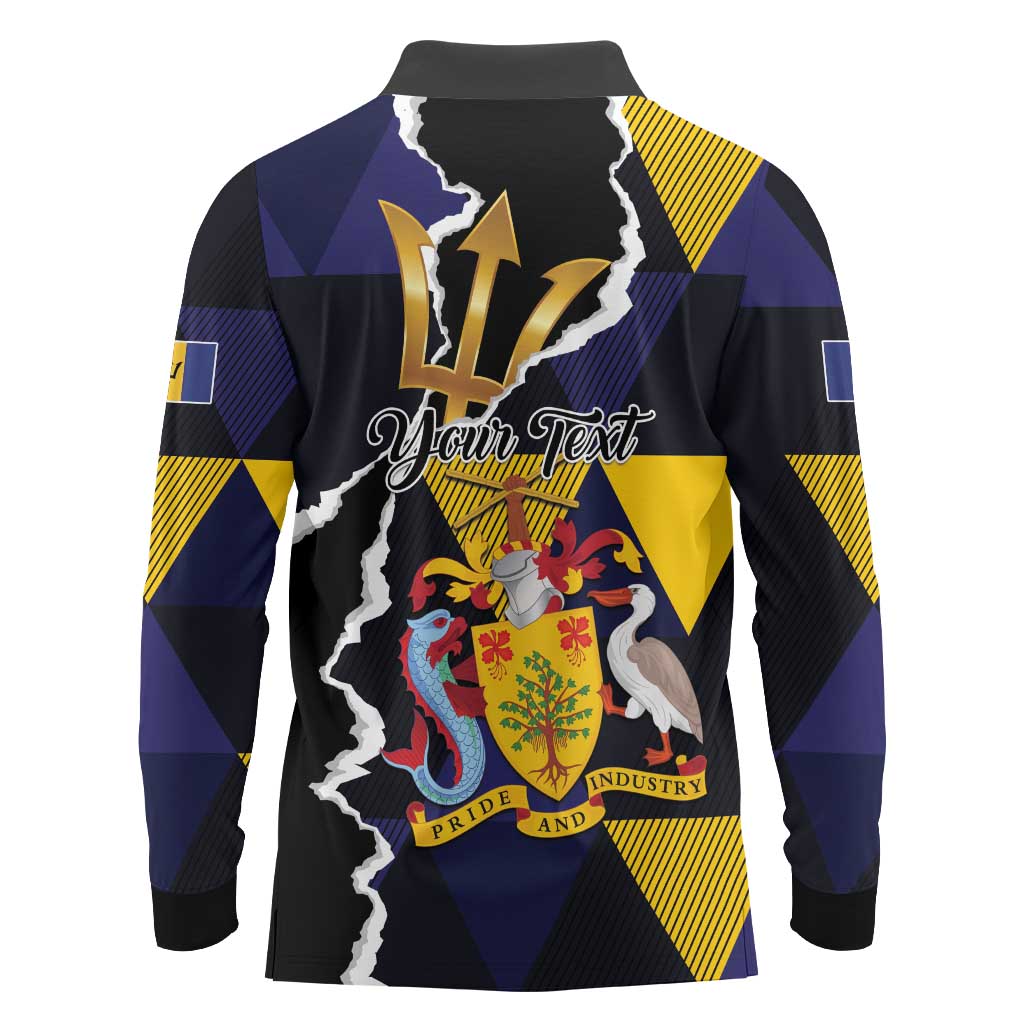 Personalized Barbados Emancipation Day Long Sleeve Polo Shirt Luxury Gold Trident - Wonder Print Shop