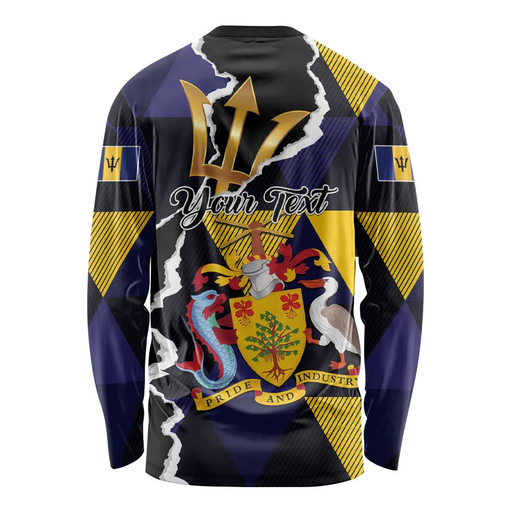 Personalized Barbados Emancipation Day Long Sleeve Shirt Luxury Gold Trident - Wonder Print Shop