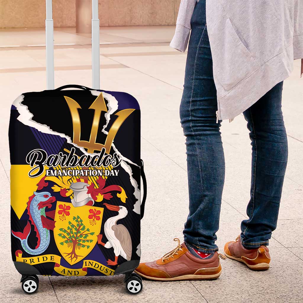 Barbados Emancipation Day Luggage Cover Luxury Gold Trident - Wonder Print Shop