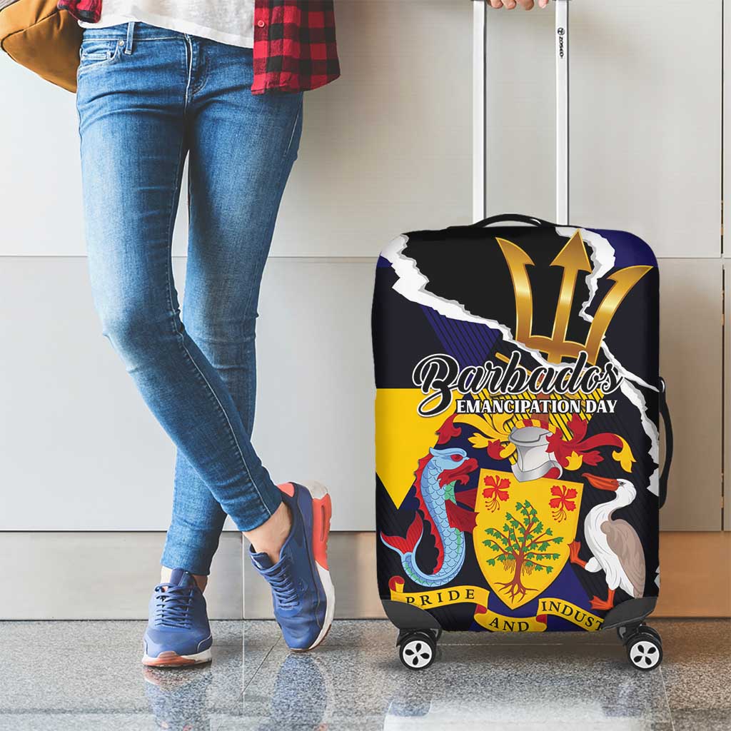 Barbados Emancipation Day Luggage Cover Luxury Gold Trident - Wonder Print Shop