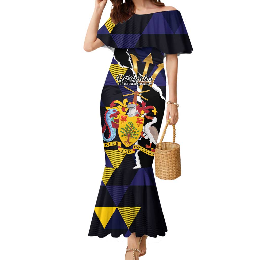Personalized Barbados Emancipation Day Mermaid Dress Luxury Gold Trident - Wonder Print Shop