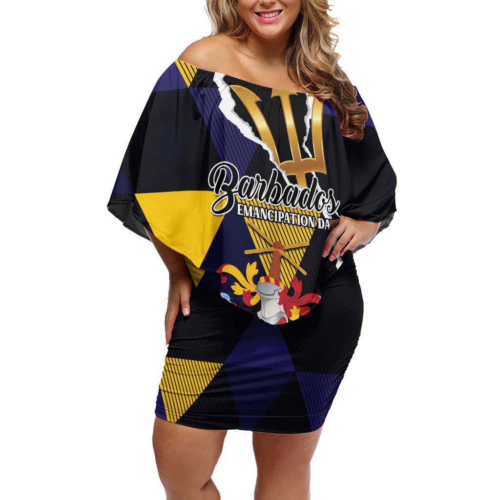 Personalized Barbados Emancipation Day Off Shoulder Short Dress Luxury Gold Trident - Wonder Print Shop