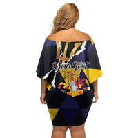 Personalized Barbados Emancipation Day Off Shoulder Short Dress Luxury Gold Trident - Wonder Print Shop