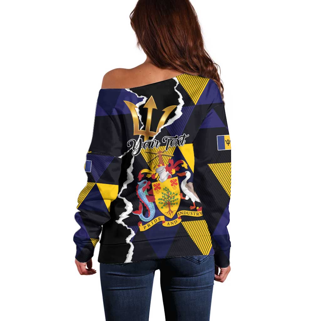 Personalized Barbados Emancipation Day Off Shoulder Sweater Luxury Gold Trident - Wonder Print Shop