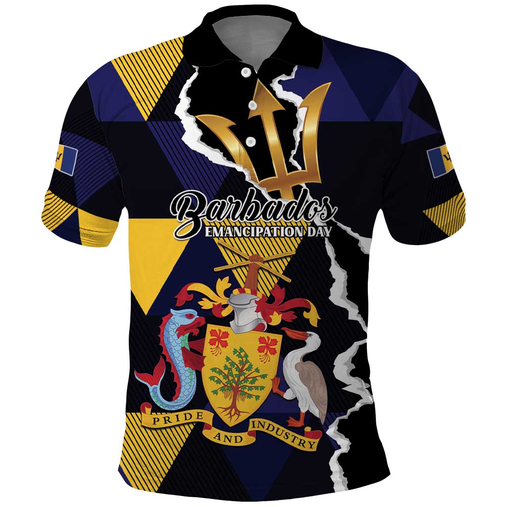 Personalized Barbados Emancipation Day Polo Shirt Luxury Gold Trident - Wonder Print Shop