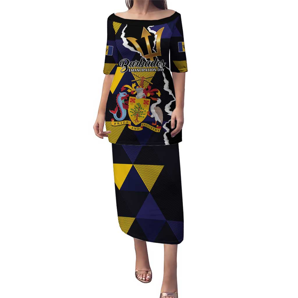 Personalized Barbados Emancipation Day Puletasi Luxury Gold Trident - Wonder Print Shop