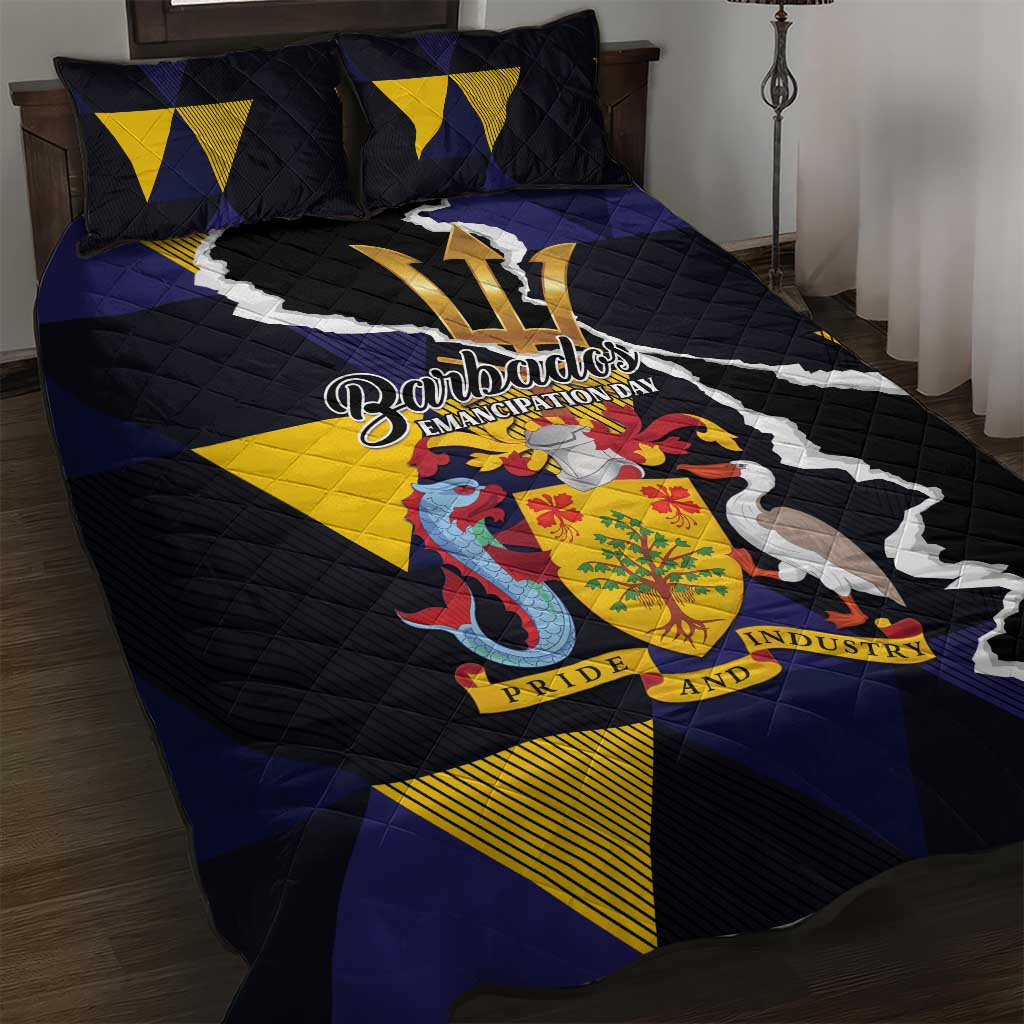 Barbados Emancipation Day Quilt Bed Set Luxury Gold Trident - Wonder Print Shop