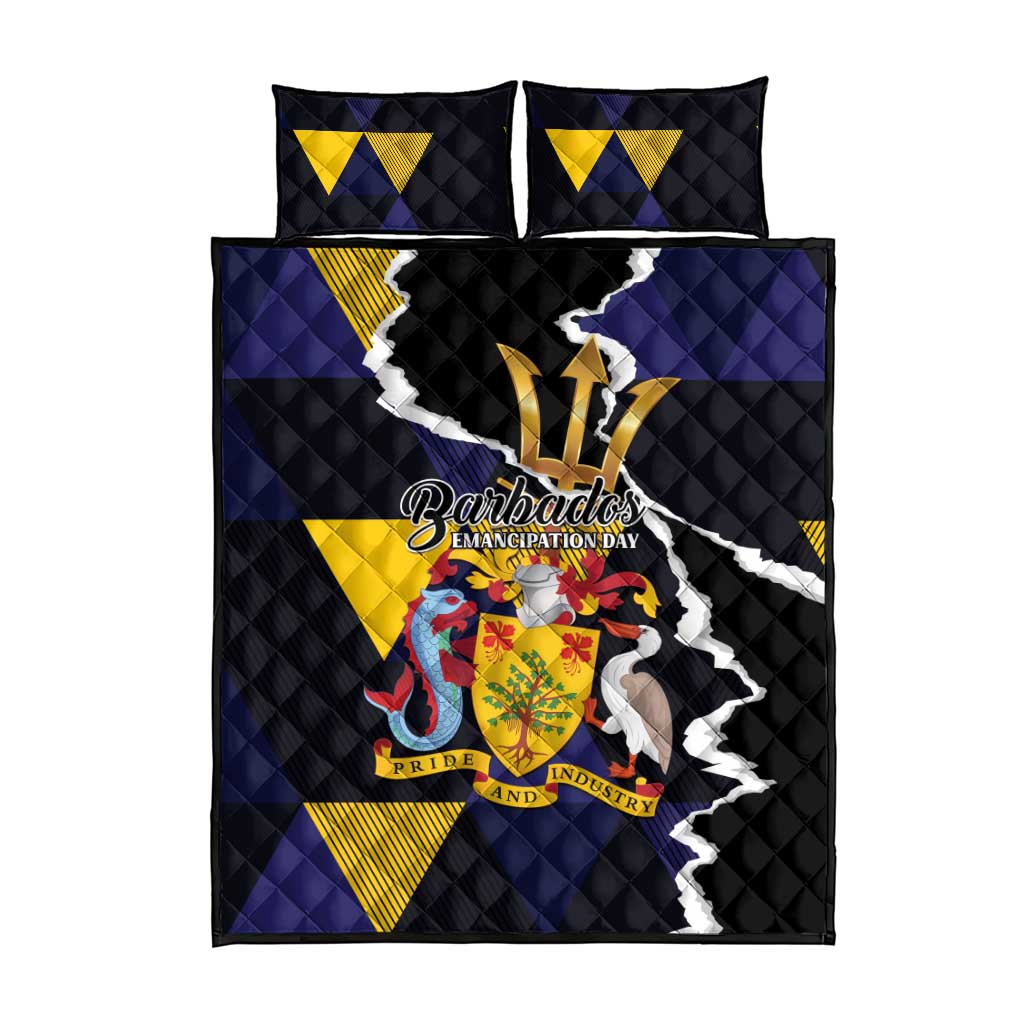 Barbados Emancipation Day Quilt Bed Set Luxury Gold Trident - Wonder Print Shop