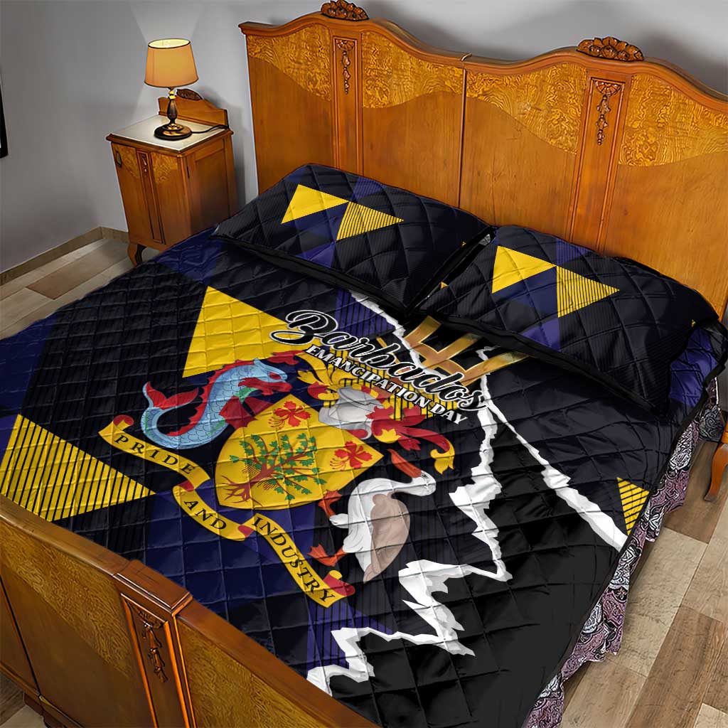 Barbados Emancipation Day Quilt Bed Set Luxury Gold Trident - Wonder Print Shop