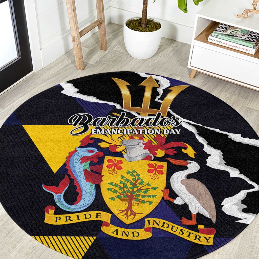 Barbados Emancipation Day Round Carpet Luxury Gold Trident - Wonder Print Shop
